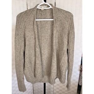 Cashmere Sweater Gray Cable knit Open Waterfall front‎ Cardigan Quiet Luxury Sm